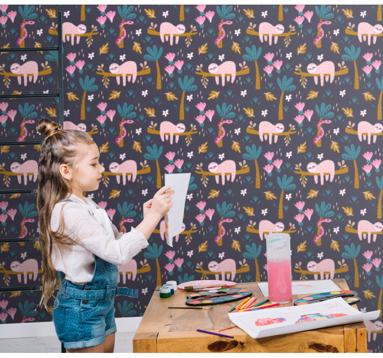 Papel de parede animais preguiças rosa - TenStickers