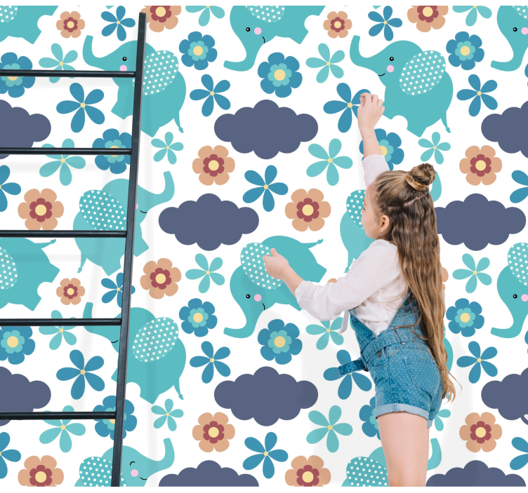 Papel de parede elefantes jogo floral de elefante - TenStickers
