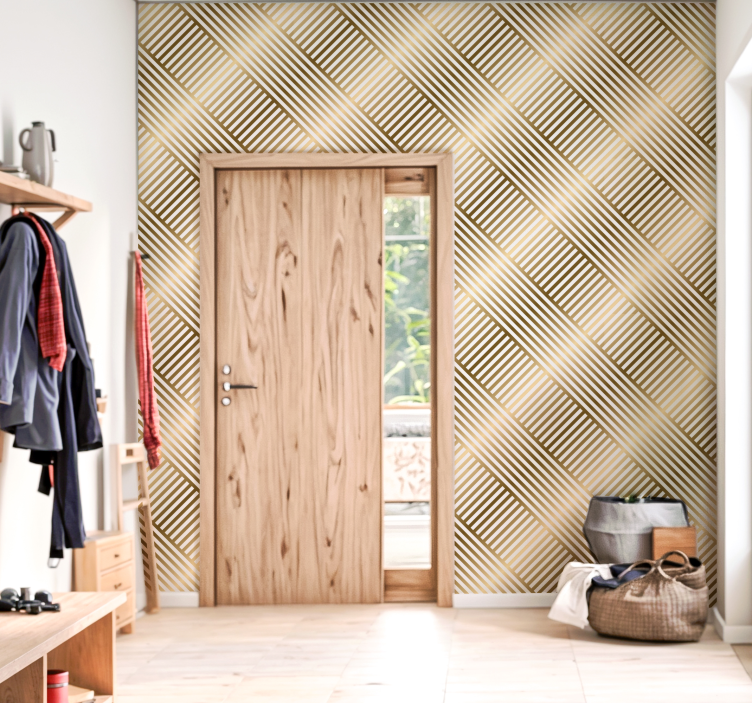 Papel de parede entrada linhas geométricas ouro - TenStickers