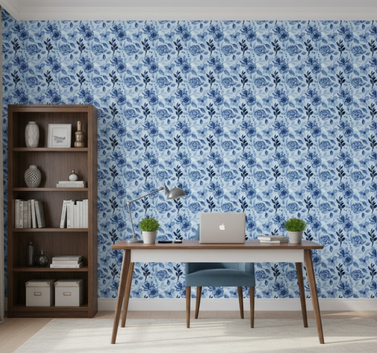 Papel de parede escritório azul vintage sobre azul - TenStickers