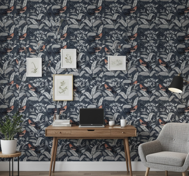 Papel de parede escritório com passarinhos pequenos - TenStickers