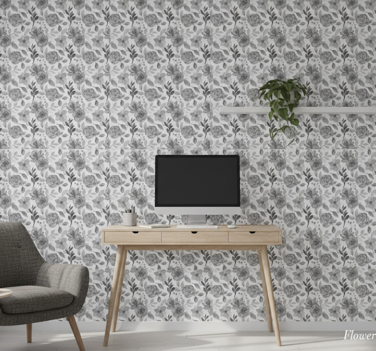Papel de parede escritório flores em cinza - TenStickers