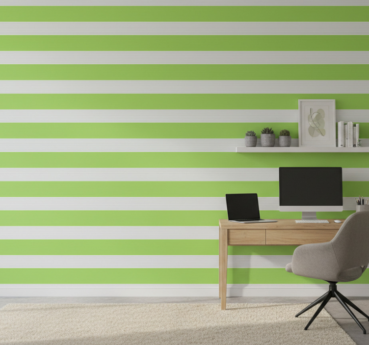 Papel de parede escritório listras verdes e cinzas - TenStickers