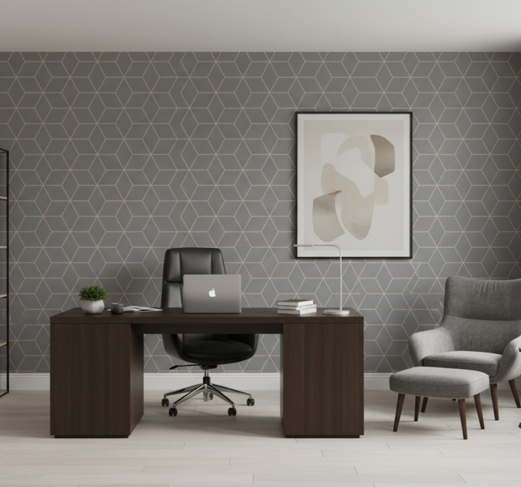 Papel de parede escritório padrão hexagonal cinza - TenStickers