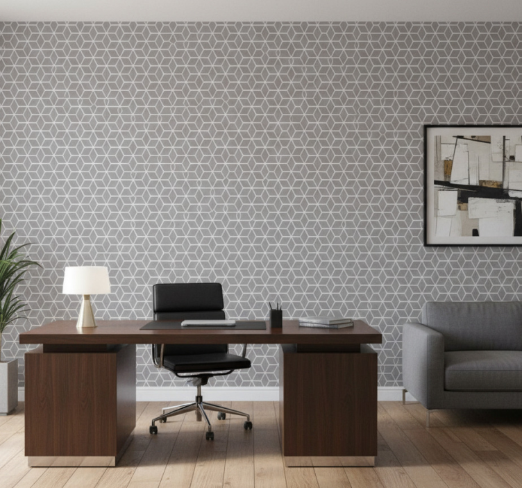 Papel de parede escritório padrão hexagonal cinza e branco - TenStickers
