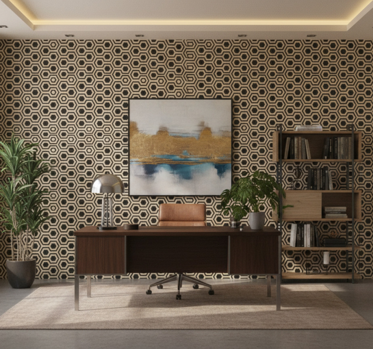 Papel de parede escritório padrão hexagonal geométrico - TenStickers