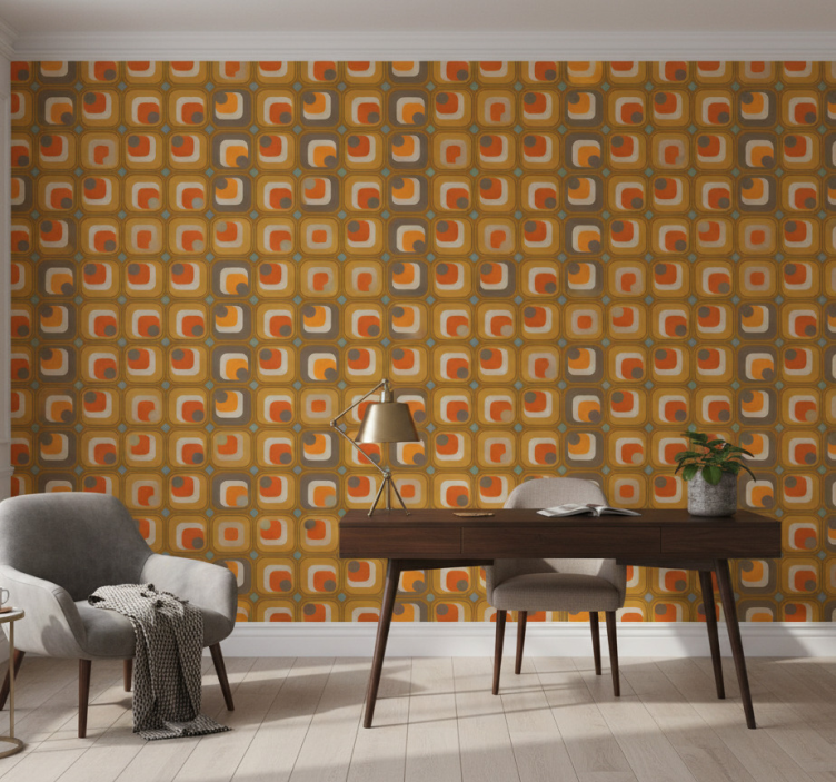 Papel de parede escritório padrão quadrados retrô anos 70 - TenStickers