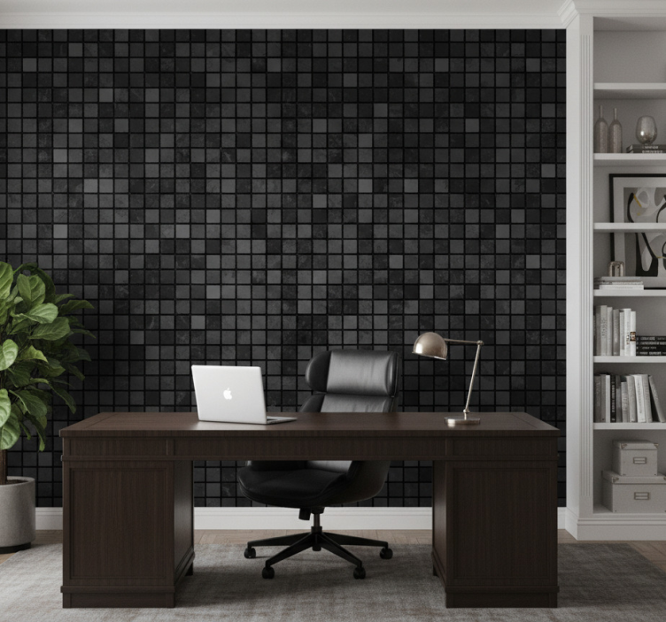 Papel de parede escritório quadrados pretos - TenStickers