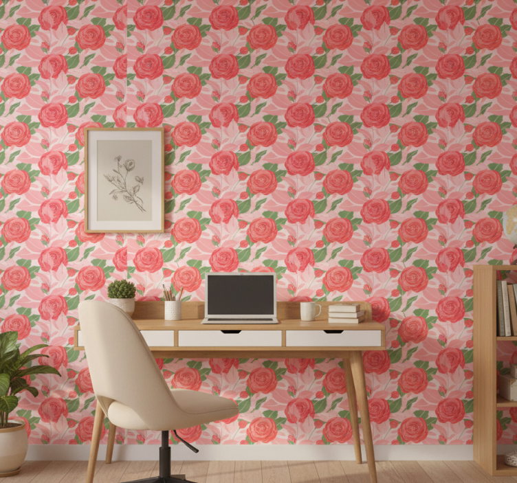 Papel de parede escritório rosas sobre fundo rosa - TenStickers