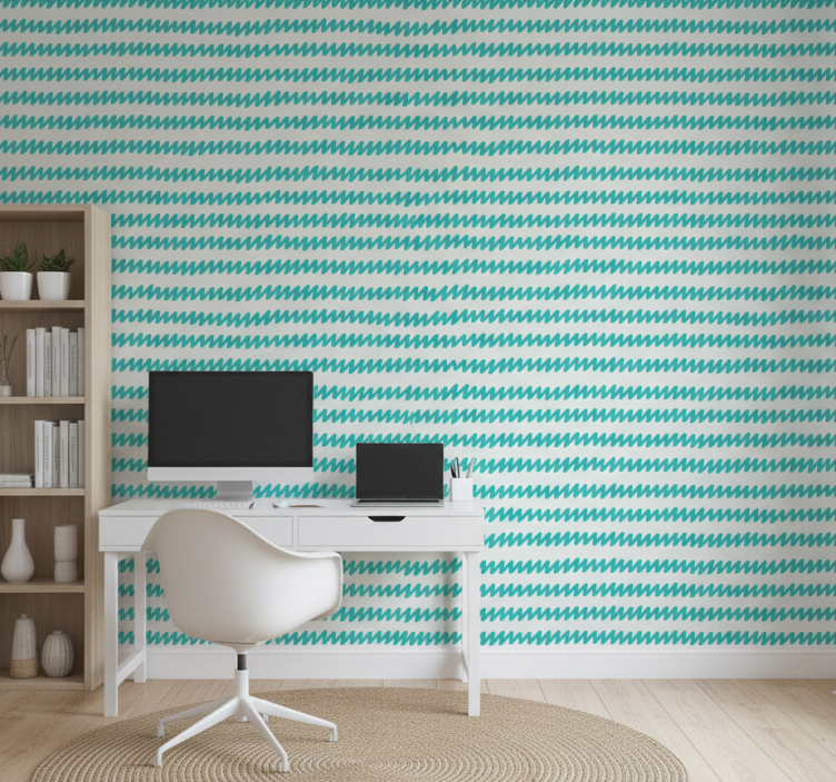 Papel de parede escritório zigue-zague aquamarine e branco - TenStickers