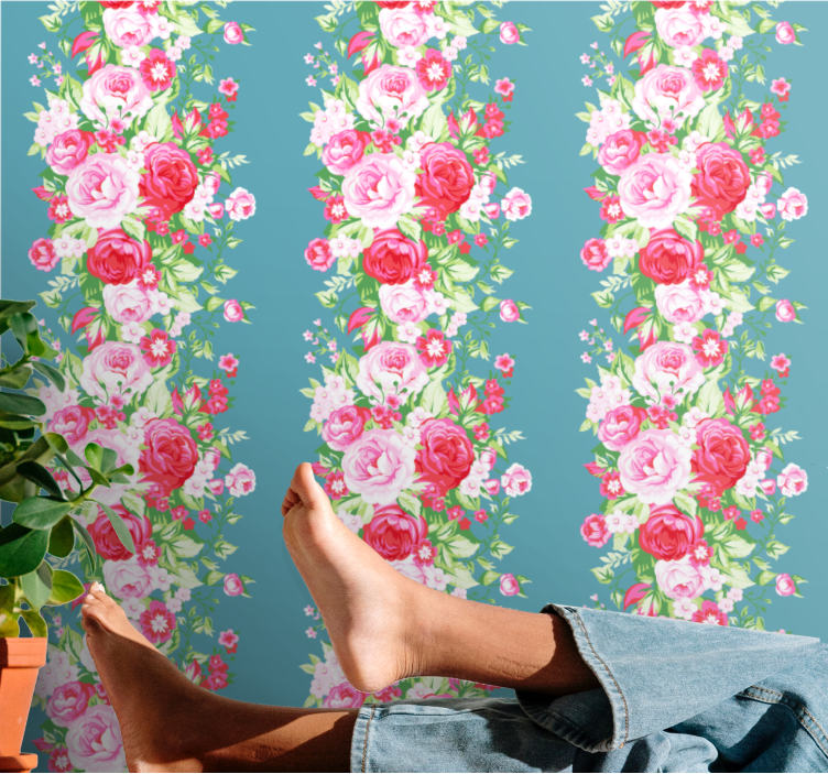 Papel de parede flores linhas verticais florais - TenStickers