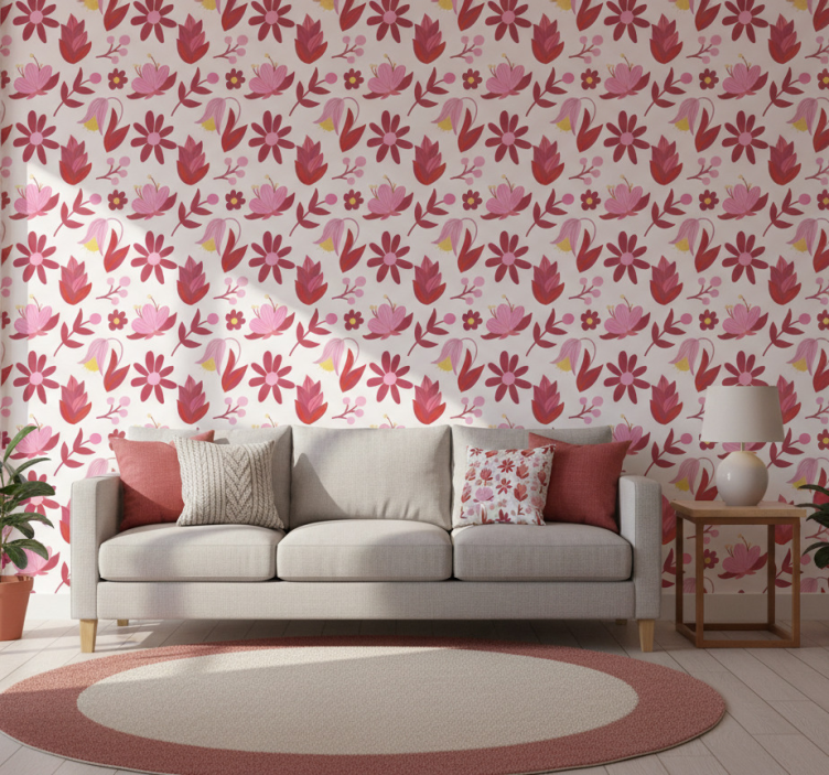 Papel de parede floral arte folclórica polonesa com vermelho - TenStickers