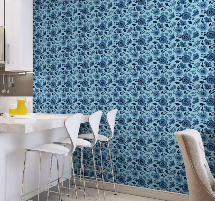 Papel de parede floral azul  - TenStickers