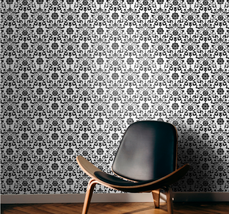 papel de parede floral clássico preto e branco - TenStickers
