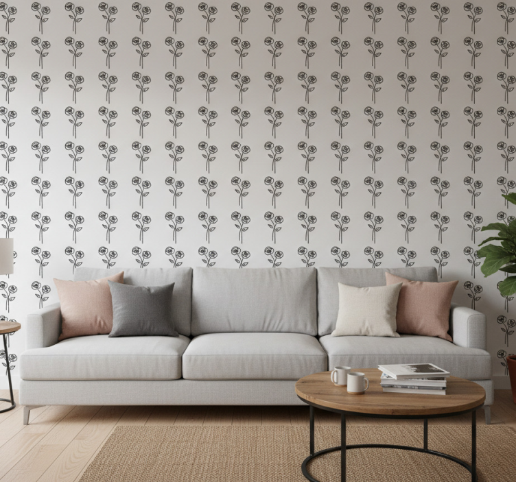 Papel de parede floral com design minimalista de rosas - TenStickers