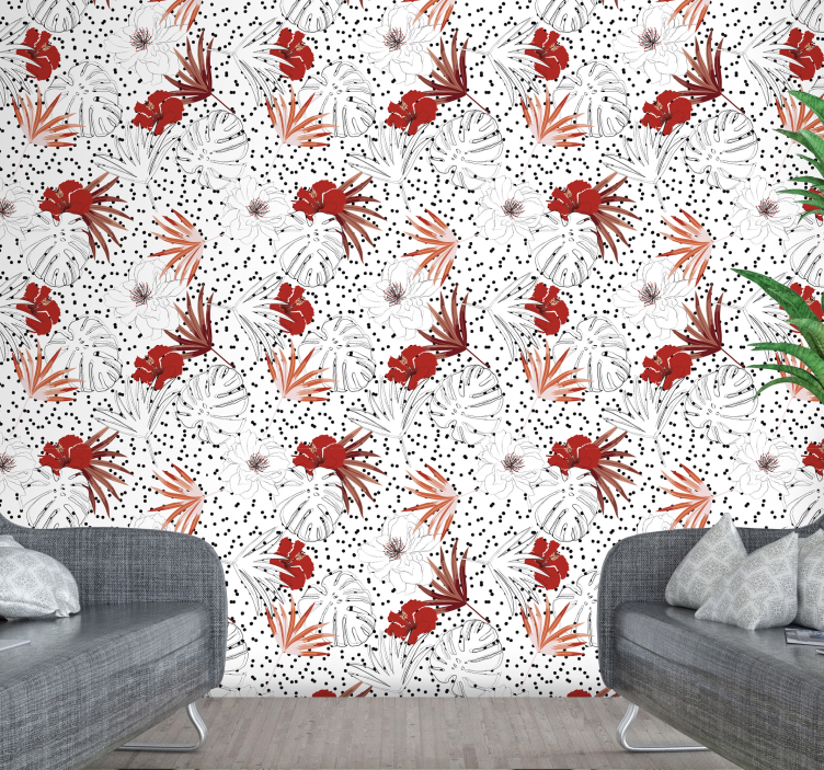 papel de parede floral design botânico tropical - TenStickers