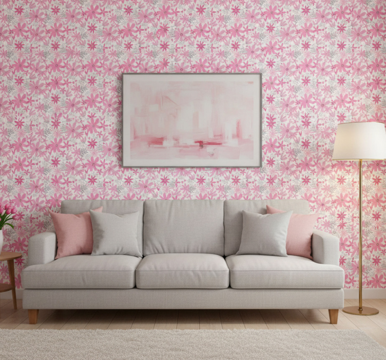 Papel de parede floral estampa 'yambo' rosa - TenStickers