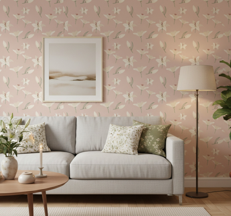 Papel de parede floral lírio branco sobre fundo nu - TenStickers