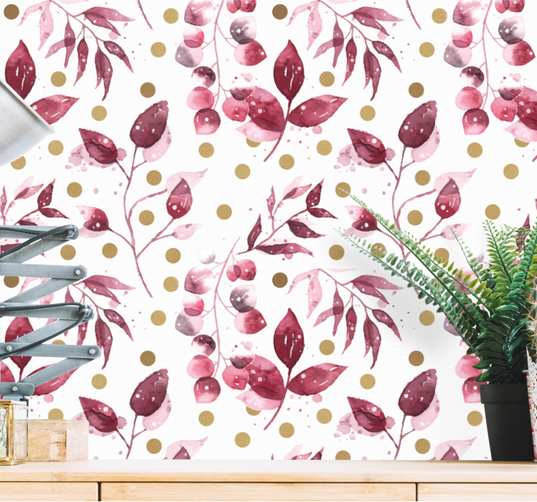 papel de parede floral motivo de polca botânica - TenStickers