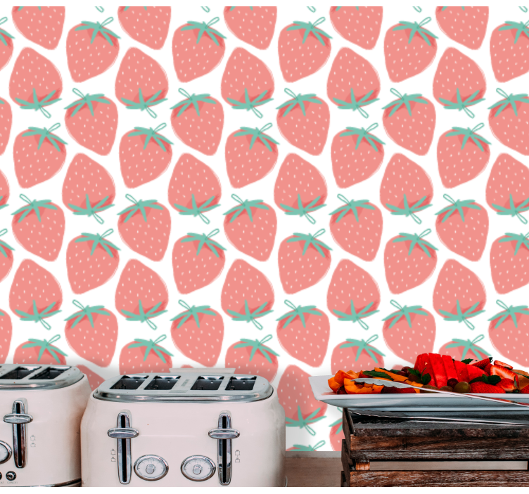 papel de parede para cozinha motivo estampado morango - TenStickers