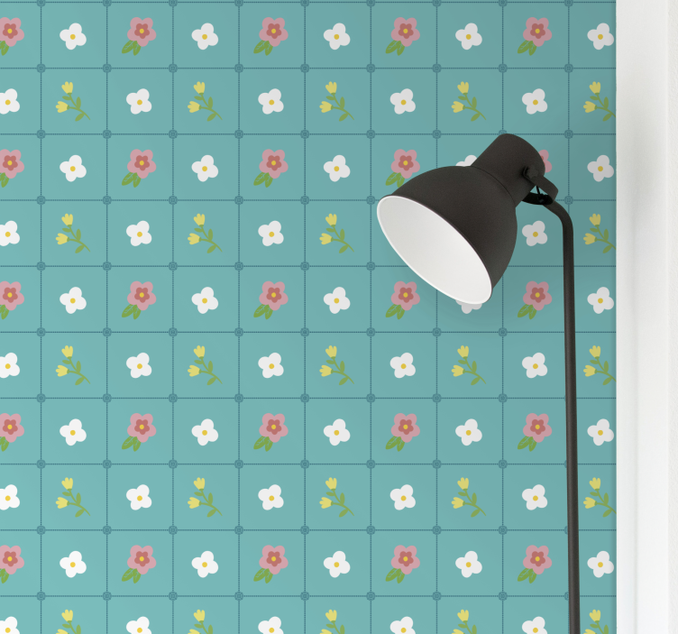 papel de parede azulejo motivos azuis floridos - TenStickers