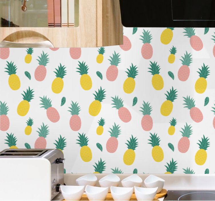 papel de parede para cozinha padrão de abacaxi tropical - TenStickers