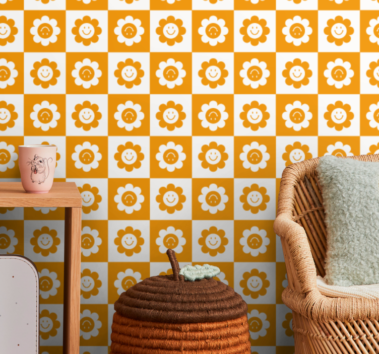 papel de parede floral padrão de flor sorridente - TenStickers