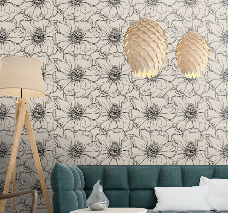 papel de parede para sala padrão de flores elegante - TenStickers