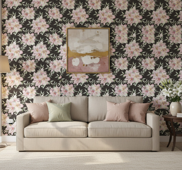 Papel de parede floral padrão de lírios aquarelados - TenStickers