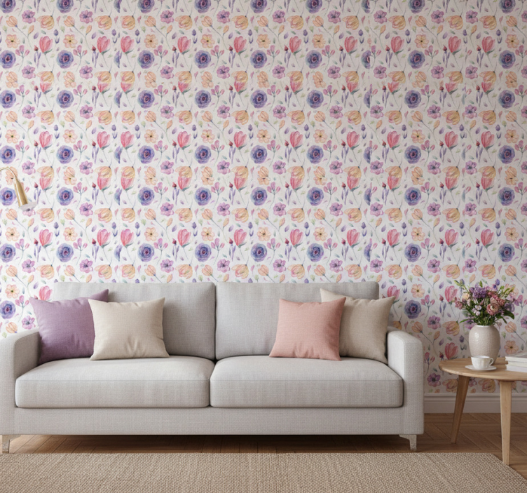 Papel de parede floral padrão floral delicado roxo - TenStickers