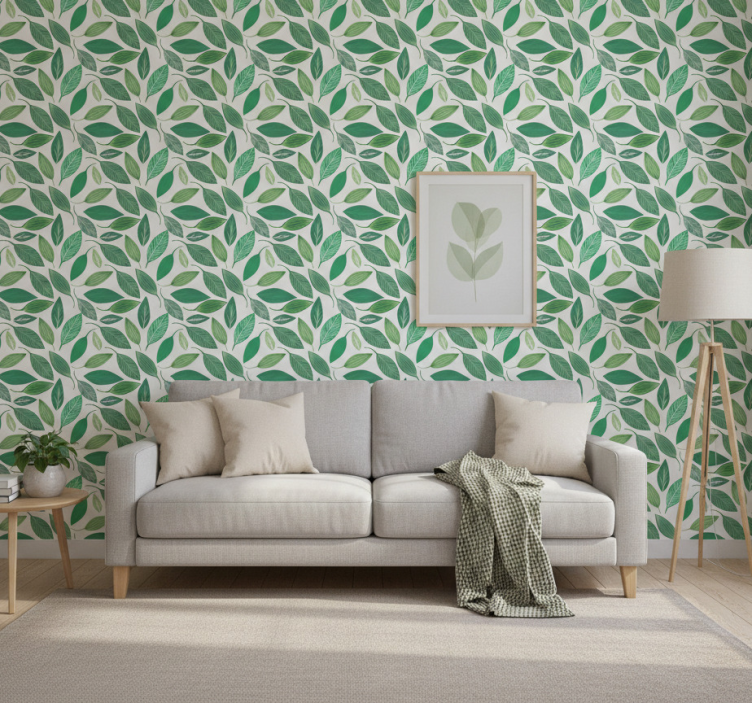 Papel de parede floral padrão natural de folhas verdes - TenStickers