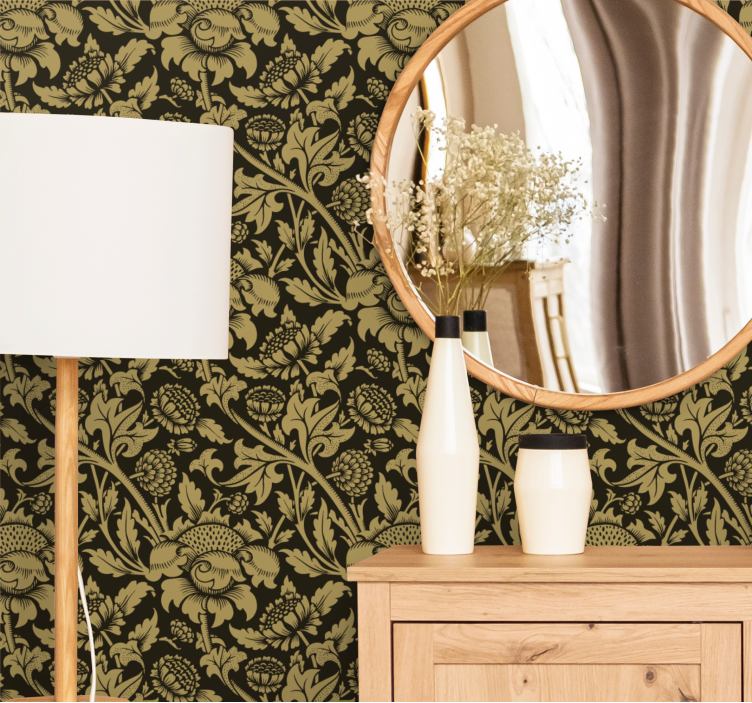 papel de parede floral tema verde dourado - TenStickers