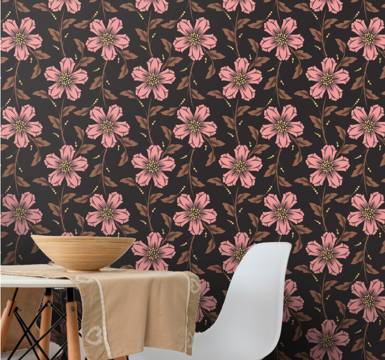 papel de parede flores arranjo rosa e preto - TenStickers