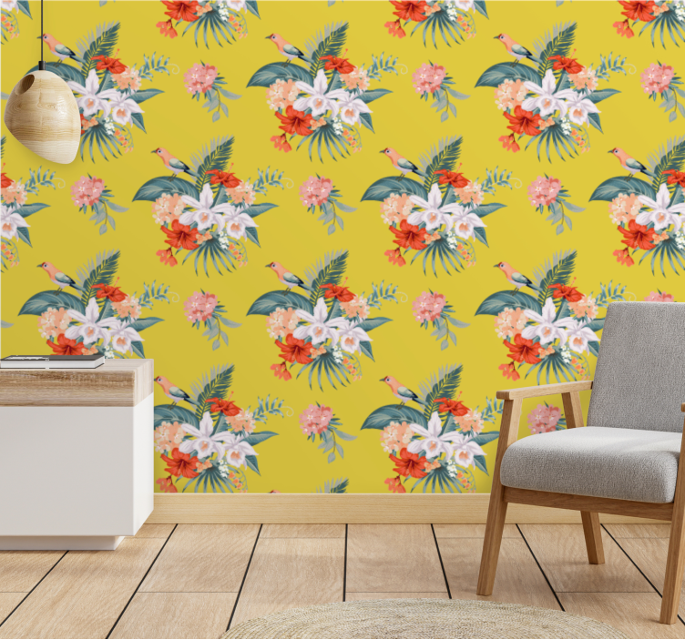 papel de parede flores buquê em fundo amarelo - TenStickers