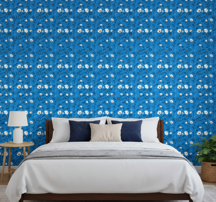 Papel de parede flores brancas com fundo azul - TenStickers