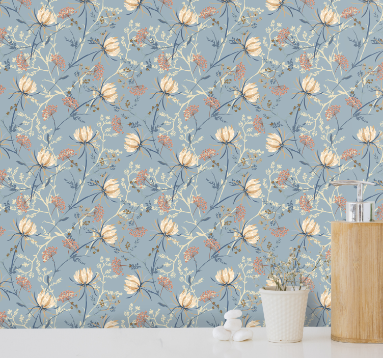 papel de parede flores cena da natureza azul - TenStickers