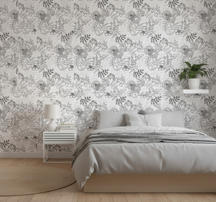 Papel de parede flores cinza - TenStickers