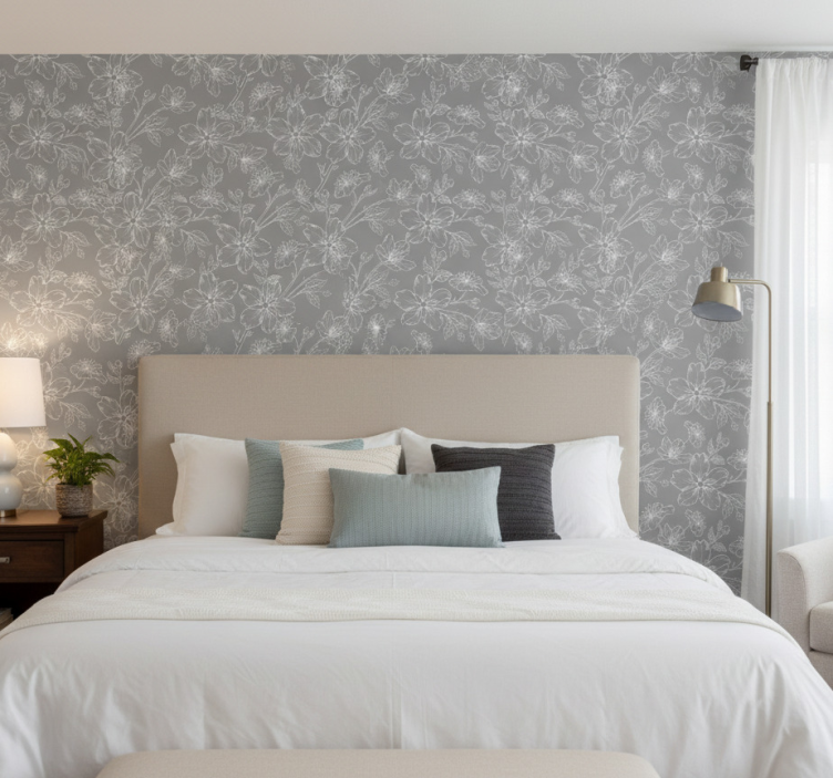 Papel de parede flores cinzas - TenStickers