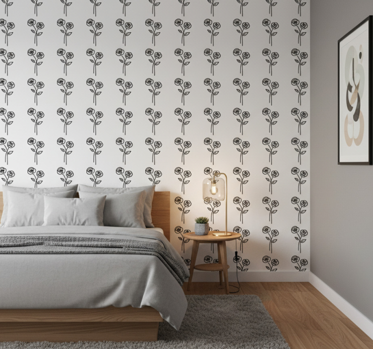 Papel de parede flores com design minimalista de rosas - TenStickers