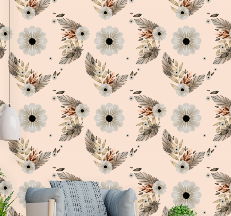 papel de parede flores composição floral e de folhas - TenStickers