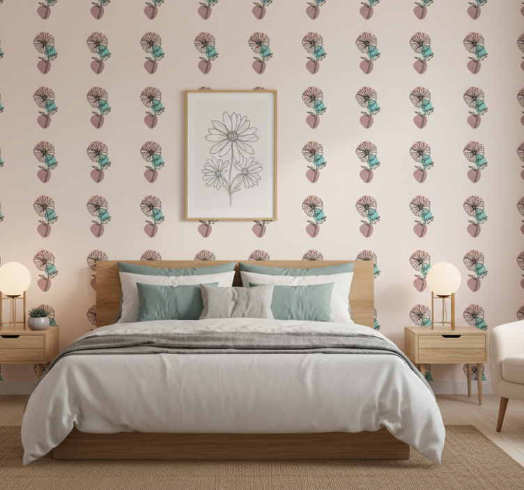 Papel de parede flores desenho artístico de margaridas - TenStickers