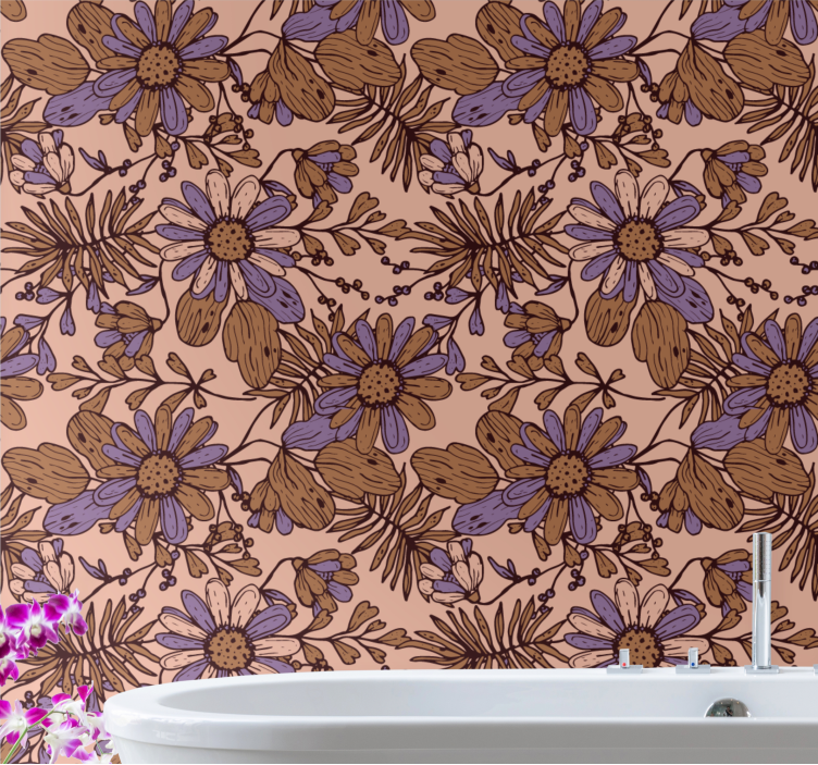 papel de parede floral Desenho de flor marrom em estilo africano - TenStickers