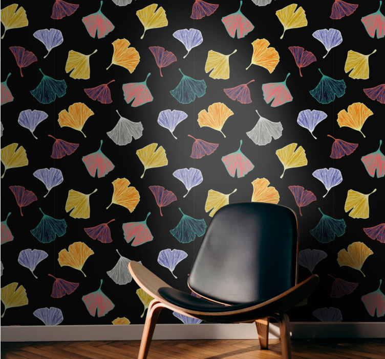 Papel de parede folhas motivo ginkgo colorido - TenStickers