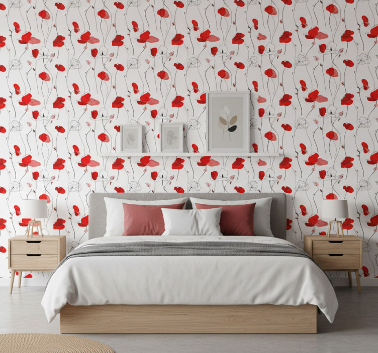 Papel de parede flores desenho de papoulas - TenStickers