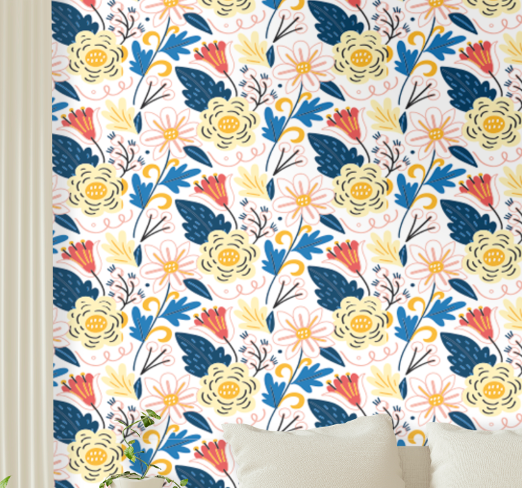 papel de parede flores design colorido florido - TenStickers