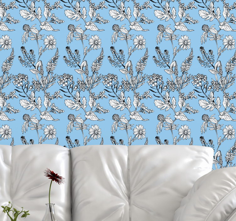 papel de parede flores design floral azul - TenStickers