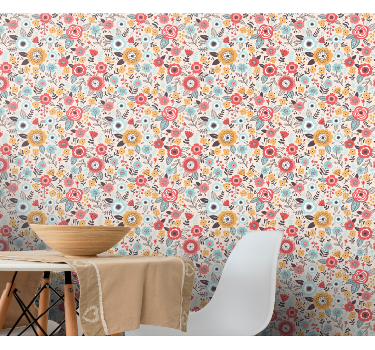 papel de parede flores design floral colorido - TenStickers