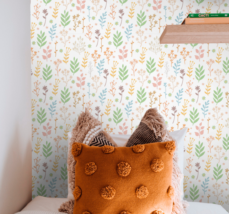 papel de parede flores detalhes florais e verdes - TenStickers