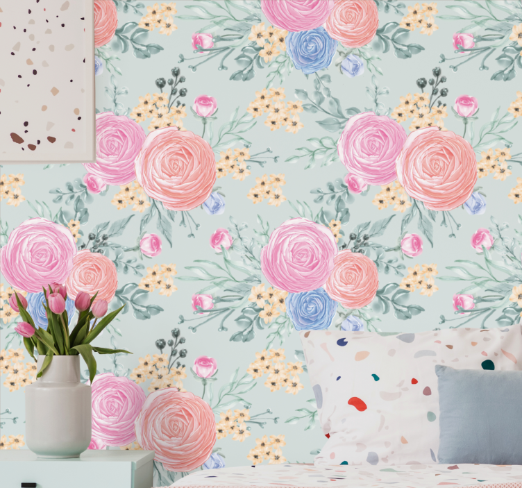 papel de parede flores estampa de buquê floral - TenStickers