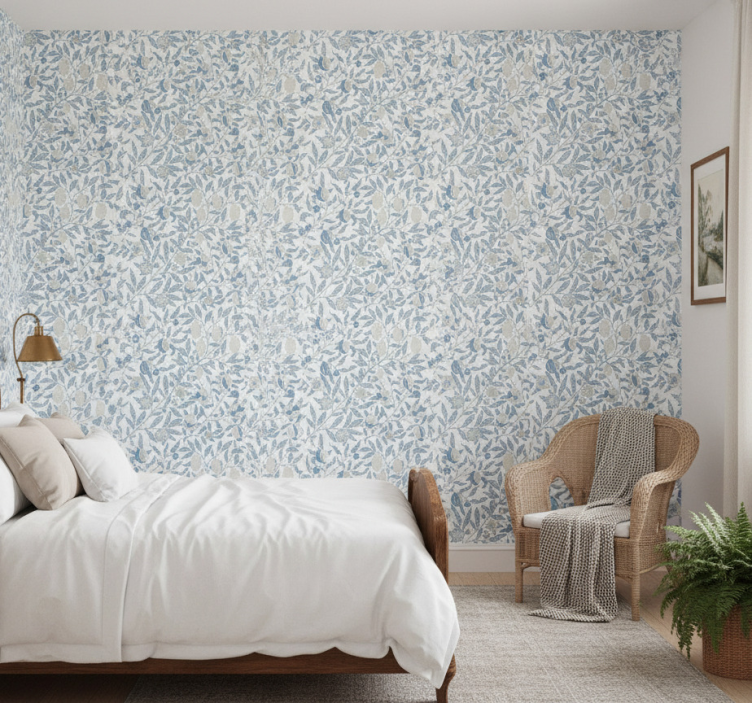 Papel de parede flores estilo vitoriano azul - TenStickers